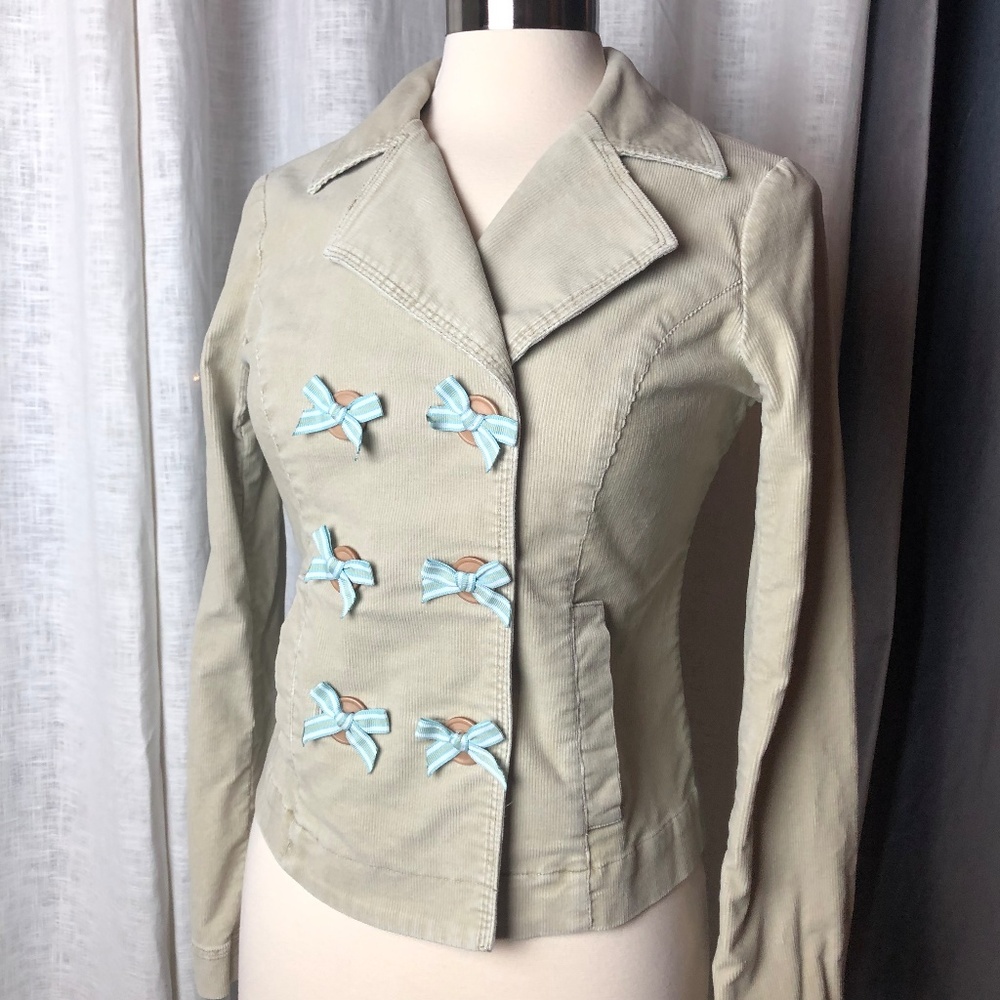 ANTHROPOLOGIE ELEVENSES Corduroy Pea Jacket 6 Bows